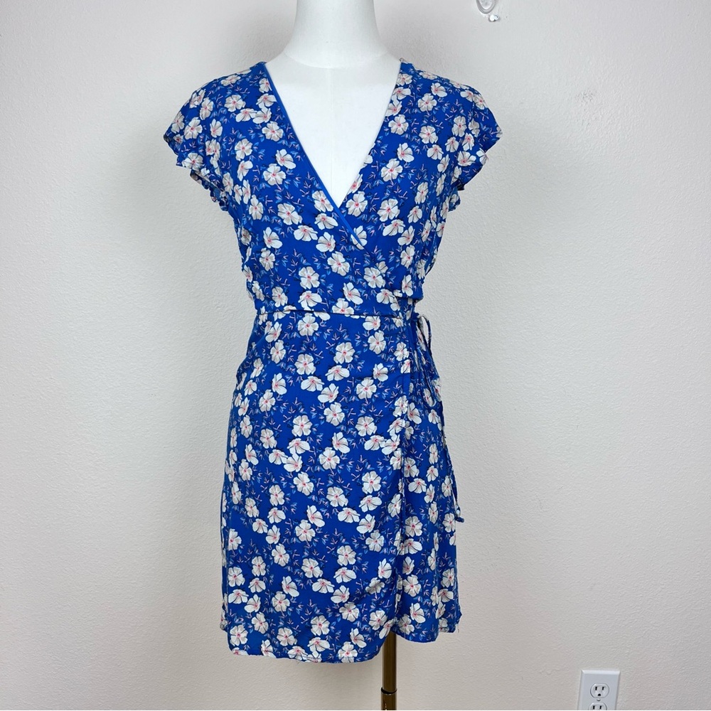VICI Dress Womens Small Wrap Mini V Neck Cottagecore Feminine Girly Floral Blue